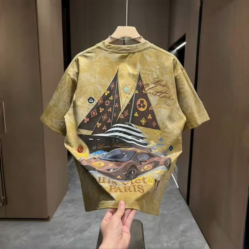 Southeast Asian Trendy Fashion Short-Sleeved T-Shirts, Casual and Versatile Ethnic Style Printed Half-Sleeved Tops, Men's T-Shirts Wholesale