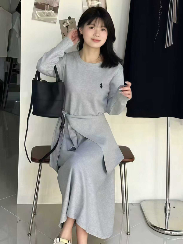 RL拉夫披肩长袖长款连衣裙小马刺绣拼接韩系优雅25秋季新款显瘦|undefined