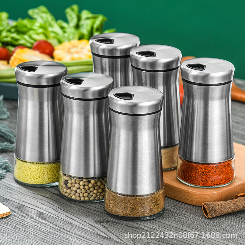 Customized Stainless Steel Seasoning Bottle, Household Glass Rotating Spice Jar, Kitchen Pepper Bottle, Outdoor Barbecue Seasoning Bottle Customized Stainless Steel Seasoning Bottle, Household Glass Rotating Spice Jar, Kitchen Pepper Bottle, Outdoor Barbecue Seasoning Bottle