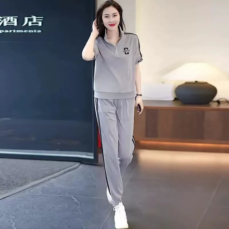 时尚休闲运动服套装女2024夏季新款时髦洋气减龄卫衣束脚裤两件套