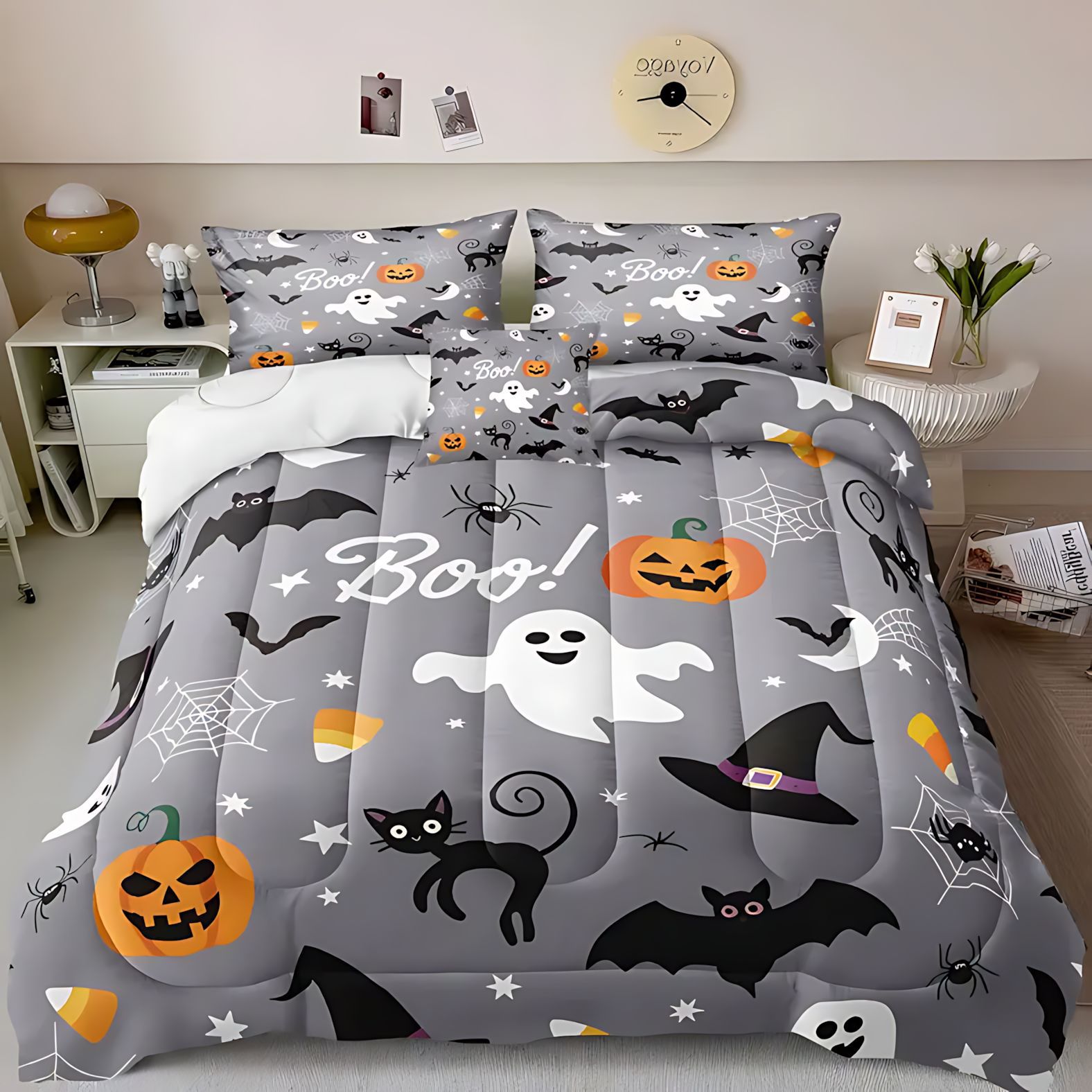 TEMU / JIT Halloween calabaza textil doméstico transfronterizo impresión digital 3D 180gms set de colcha suministro directo