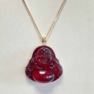 Myanmar Blood Pot 18K Gold Maitreya Pendant Size 30*30mm Natural No Optimization wine red Water Purification