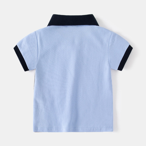 Children's short-sleeved T-shirt boys' Polo shirt summer wear 2024 new baby embroidered color matching top one piece generation trend