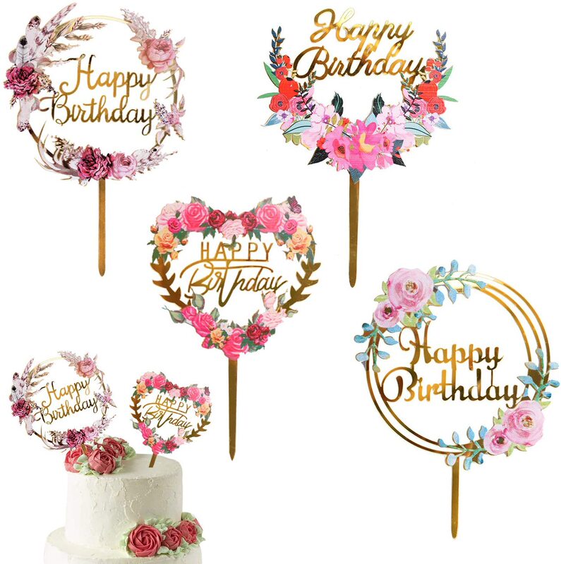 Cross-border flower color cake card Happybirthday birthday party dessert decorations factory direct sales