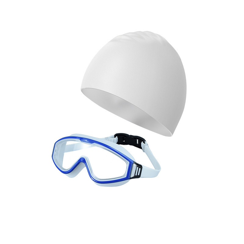 Kit de Gafas de Marco Grande y Gorro de Natación de PC y Silicona Líquida, Impermeable y Anti-empañamiento