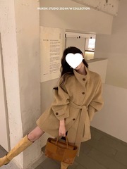 多巴胺新款韩版立领毛呢外套秋冬款慵懒风小个子chic宽松呢子大衣