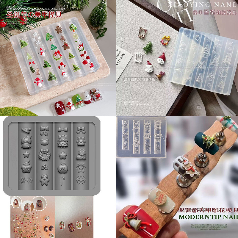 Christmas Series Nail Art Mold Cartoon Christmas Tree Santa Claus Wear Nail Decoration Nail Jewelry Silicone Abrasive Tool