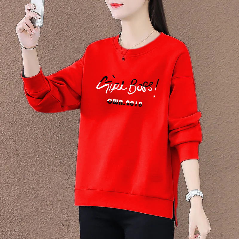 Autumn cotton sweatshirt with a round collar