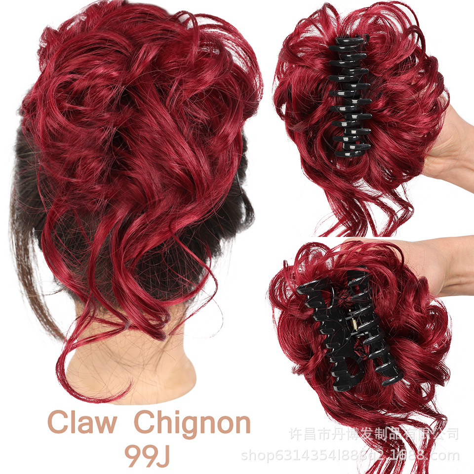 Fábrica al por mayor de fibra química Peluca de las mujeres corto desordenado mullido barba larga clip de pelo bollo pelo bolsa cola de caballo