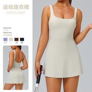 European and American Naked Back Sports Dress Women's Fake Two-Piece Set Anti-Exposure Golf Flap Pocket Pants One-Piece Tennis Skirt