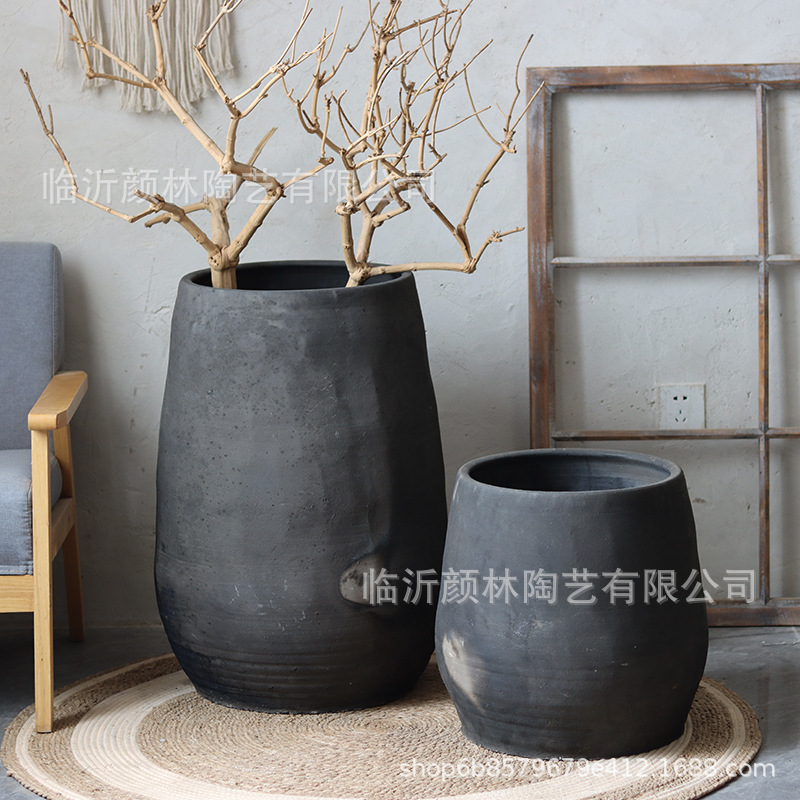 Tanque de cerámica negra calligrafia retrógrada pintura de cerámica jardín paisajismo jardín cerámica hecha a mano gran decoración de vivienda ventilada