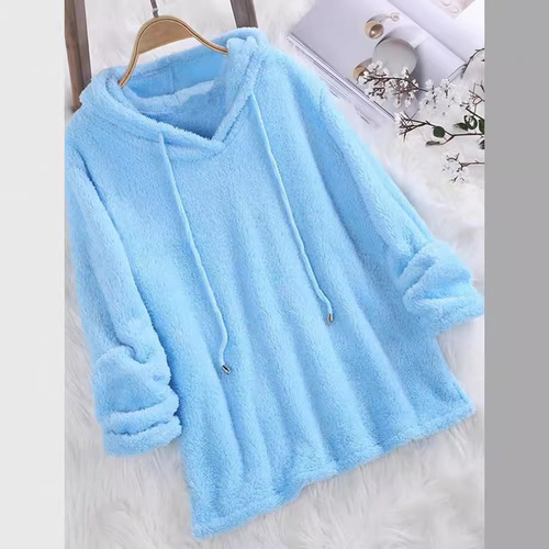 2025 Western and Eastern Amazon Autumn/Winter Bestselling Solid Color Long Sleeve Hooded Plush Double-Faced Fleece Sweatshirt Pajama for Women