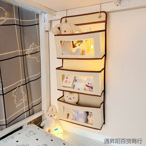 Bedroom bed hook type hanging storage bag dormitory magic lower bed headboard without drilling bed side shelf