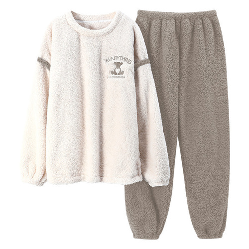 Couple's Winter and Autumn Thick Warm Plush Coral Fleece Women's Cartoon Winter Fleece Men's Home Suit Set
