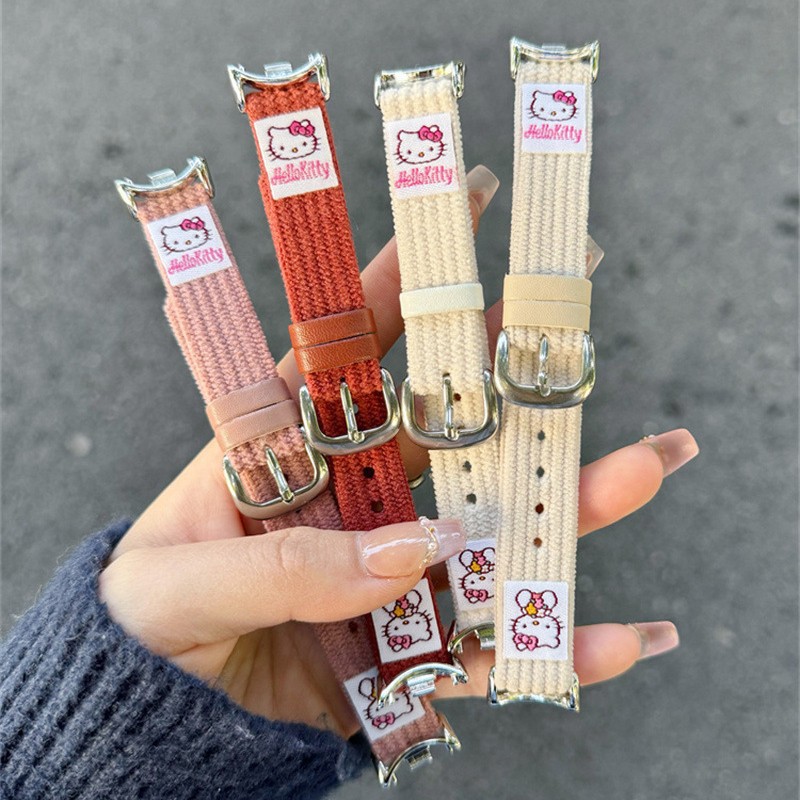 Suitable for Xiaomi 8/9pro Bracelet Sticker kt Hello Kitty Corduroy Fit3 Huawei GT5432 Watch Band Women