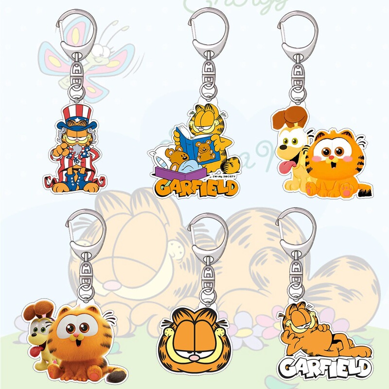Garfield-Themed Keychain Accessories, Collectible Ornaments, Gift Items, Phone Chains, Acrylic Decorations, Emoji Designs