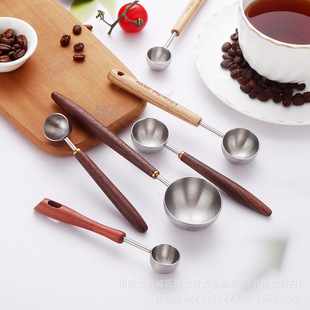 In-Stock 304 Stainless Steel Measuring Spoon for Coffee, Baking, Fruit Powder, Seasoning, Multi-Purpose with Rosewood Walnut Handle