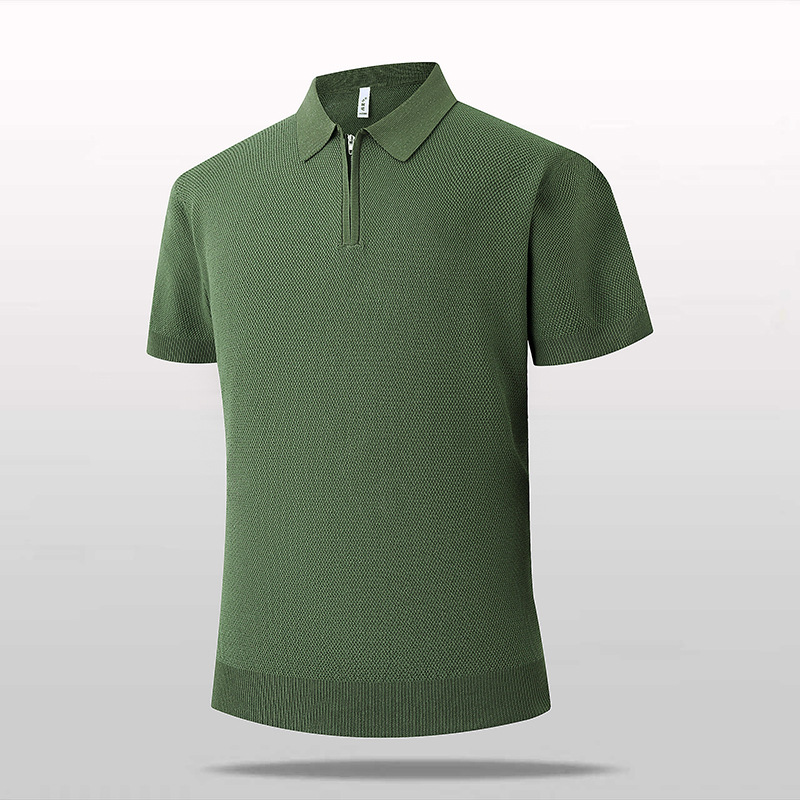 Polo camiseta de punto camiseta de manga corta hombre solapa media cremallera vieja camiseta de hielo delgada de verano fábrica transfronteriza al por mayor