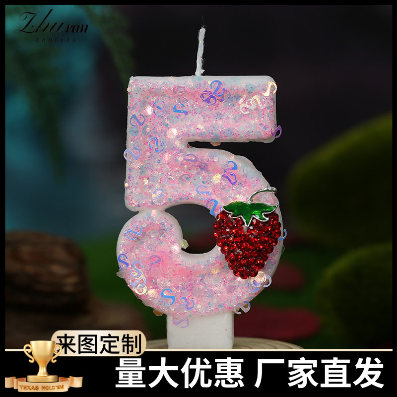 新款公主红色草莓数字蜡烛生日蛋糕庆生派对蜡烛0-9气氛装饰DIY|undefined