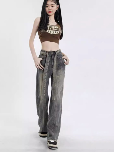 Vintage Wide-Leg High-Waist Women's Autumn New Arrival American Street Style Slimming Hot Girl Floor-Length Loose Straight Leg Pants