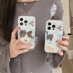 フラッシュピンク青愛猫スタンドはiPhone16リンゴ15ProMax携帯ケース14クリエイティブ13個性を適用する