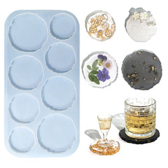 Delighted DIY Resin Mold 8-in-a-Row Irregular Coasters Silicone Mold Mirror Resin Coasters Cross-border Exclusive Supply