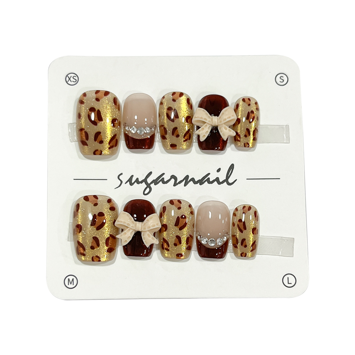 Otoño y invierno usar una red de uñas rojas de alto rendimiento blanqueante 10 piezas de impresión de leopardo marrón ojo de gato manicura falsa desmontable