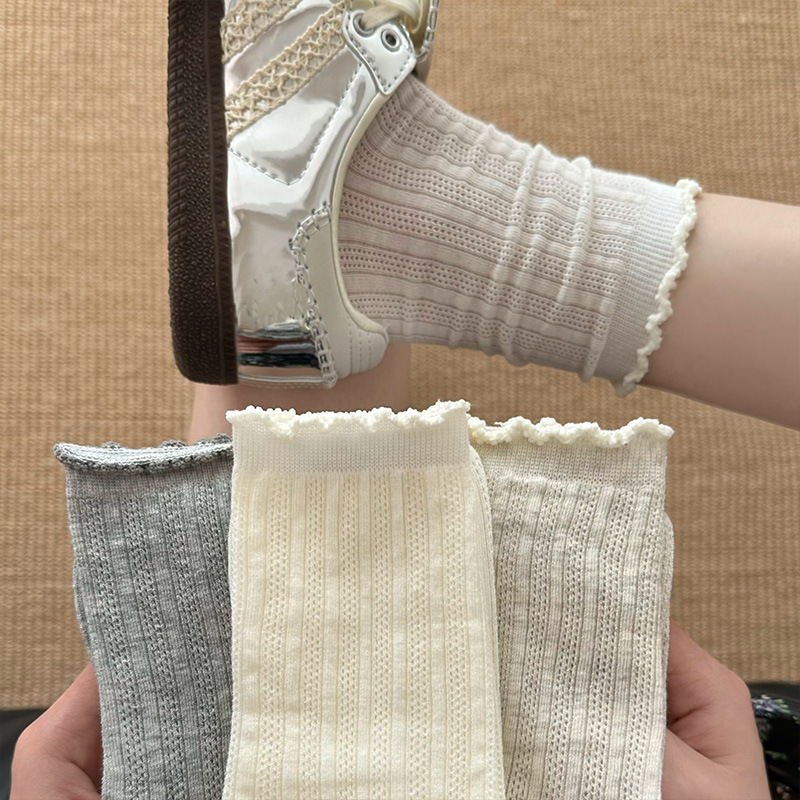 Fungus Lace Socks Women's Summer Thin Cut Out Mesh Socks Cotton Skin-Friendly Comfortable Breathable Pile Socks