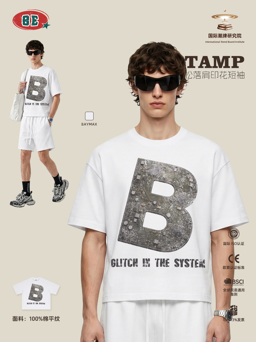 Be Hombres| Marca de moda americana insba casa con el estilo cyberpunk viento alto calle corto ancho impresión camiseta de manga corta hombre