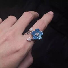 恋与深空周边星辰花衍生戒指时尚甜美蓝色珐琅滴油花朵开口指环