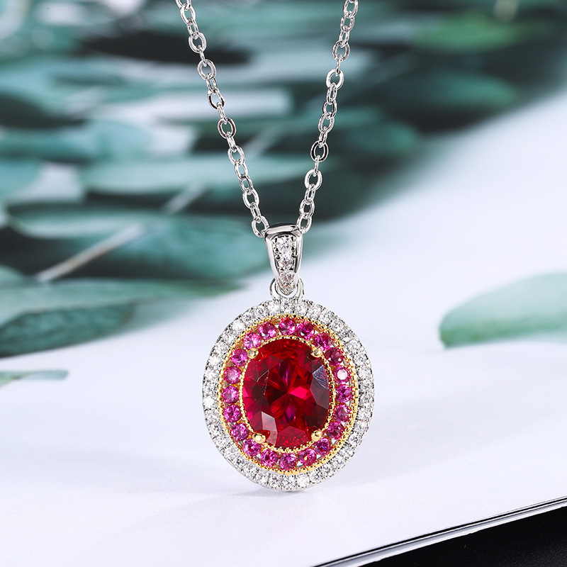 2024 Nuevo Zhuang Shengsheng Jewelry Simulación Corindón rojo Temperamento Retro Pigeon Egg Three Set 8*10-6-* 8