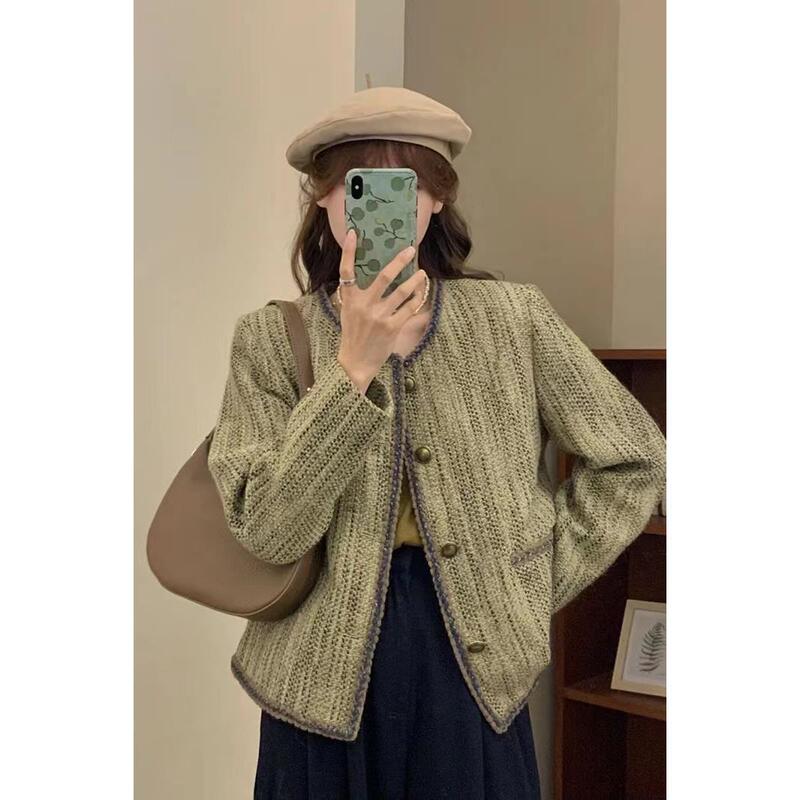 拉美德粗花呢绿色小香风外套女短款2025年早秋新款设计感小众上衣|undefined