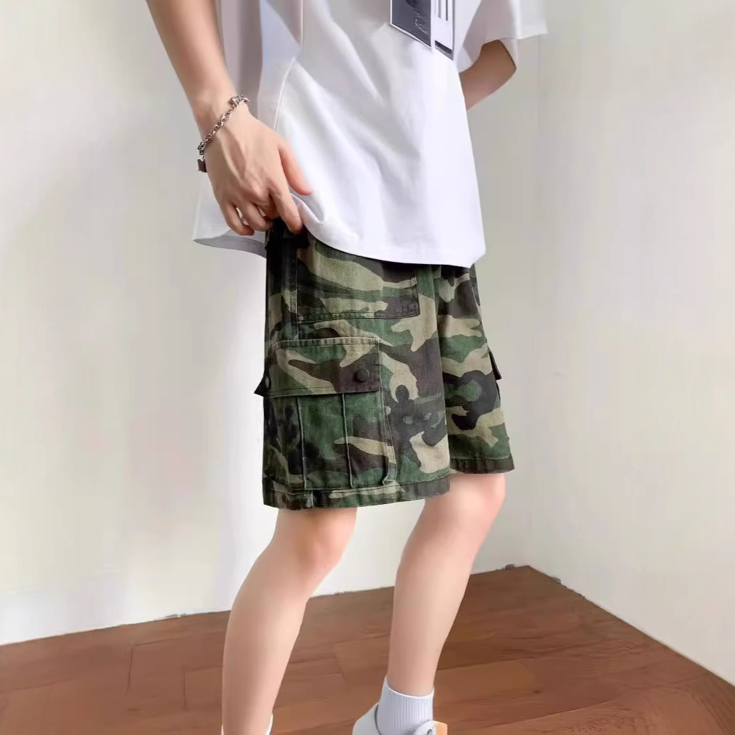 Camouflage Shorts for Men Summer Korean Version Loose Ins Casual Five-Point Pants Trendy Stylish Multi-Pocket Cargo Pants