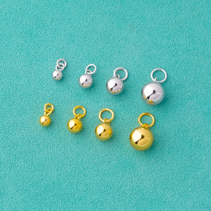 银镀白金色黄金色光面吊球4/5/6/8mm吊球吊坠s925银亮面圆球挂件