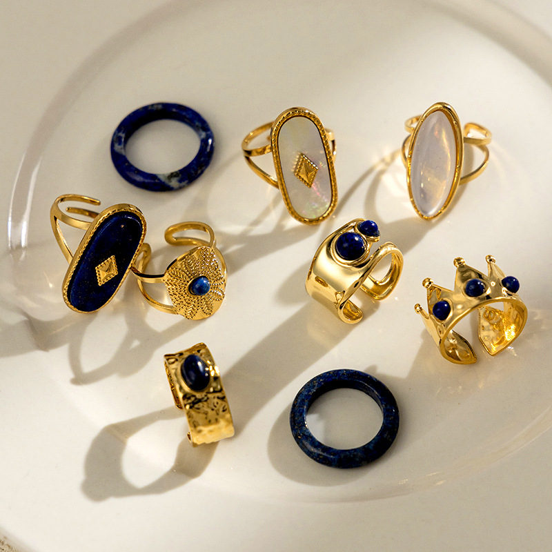 Anillo de lapis lazuli de acero inoxidable europeo y americano de alta calidad, anillo exagerado de explosión transfronteriza, joyería de acero de titanio no desvanecida