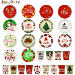 新しいクリスマスのテーマ使い捨て紙コップ紙皿セットクリスマス使い捨てクリスマス紙コップ紙皿バッチ