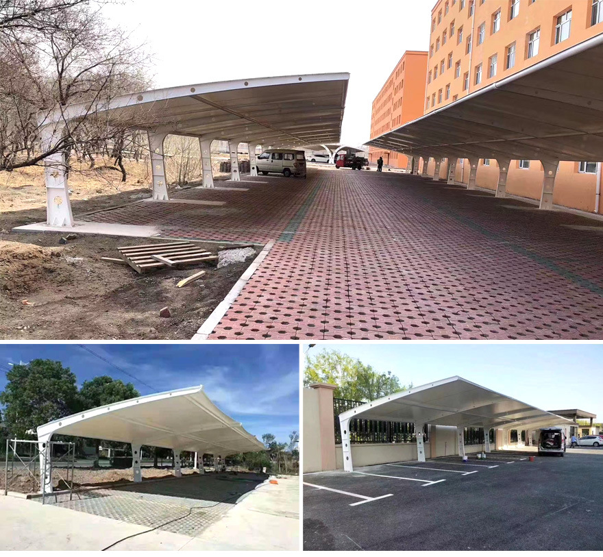 Outdoor light steel membrane structure electric vehicle parking shed factory community bicycle car charging tension film sunshade canopy