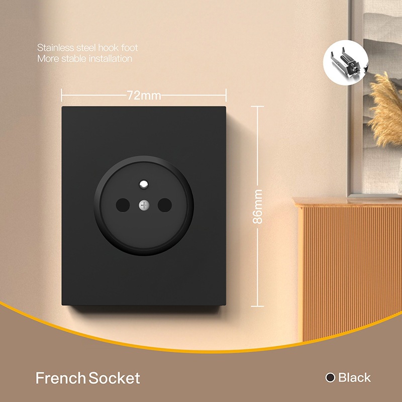 Interruptor de pared estándar europeo enchufe de pared negro alemán enchufe de agujero redondo CE interruptor Euro 16A 250V