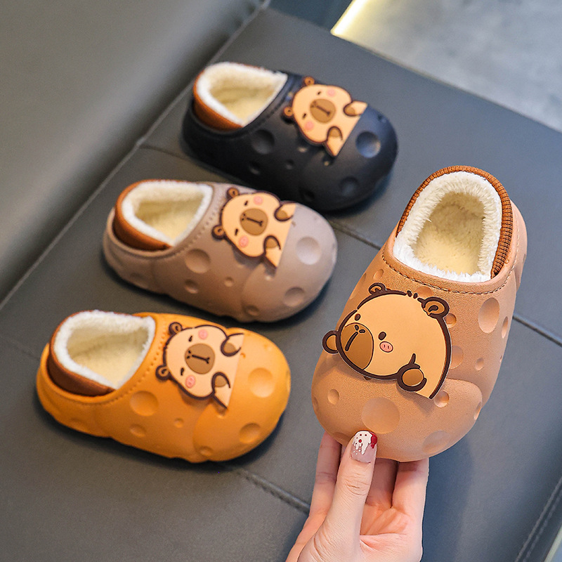Kapibara invierno bolsas de niños tacones zapatos de algodón para niños y niñas calentamiento de lana impermeable zapatillas de algodón para niños mayores