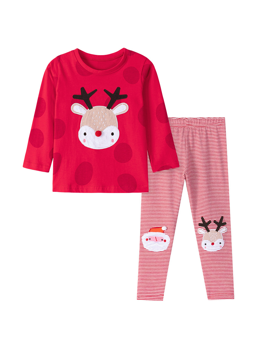 Comercio exterior transfronterizo traje de niña de Navidad al por mayor lindo ciervo ropa para niños otoño dibujos animados traje de niños a rayas