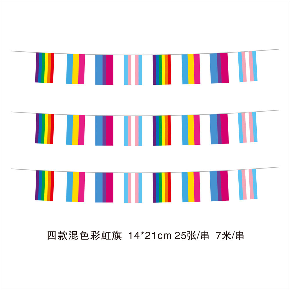 Cuatro banderas de arco iris de color mezclado solo pelo