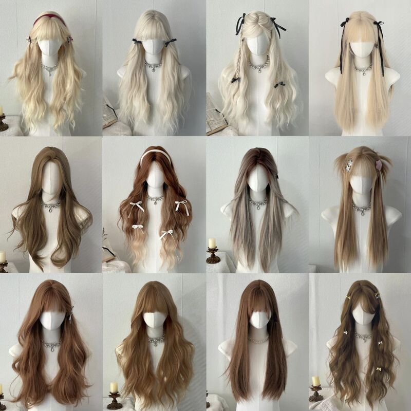 Wig for Women with Long Curly Hair with Bangs, White Gold Wig, Internet Celebrity Elegant, Long Curly Hair Collection, Manufacturer Low Price Wholesale