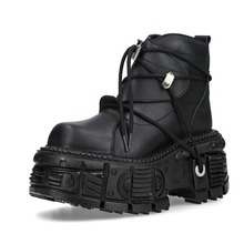 西班牙真皮坦克底短靴时尚女暗黑朋克厚底靴复古金属亚马逊机车靴