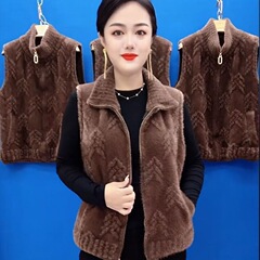 妈妈装仿水貂绒马甲女秋冬季新款中老年人加厚坎肩外套背心上衣女
