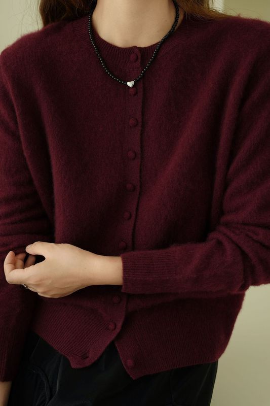 拉绒 25年新 5%山羊绒95澳洲羊毛 无缝拉毛羊绒开衫女 濮院毛衫厂|undefined