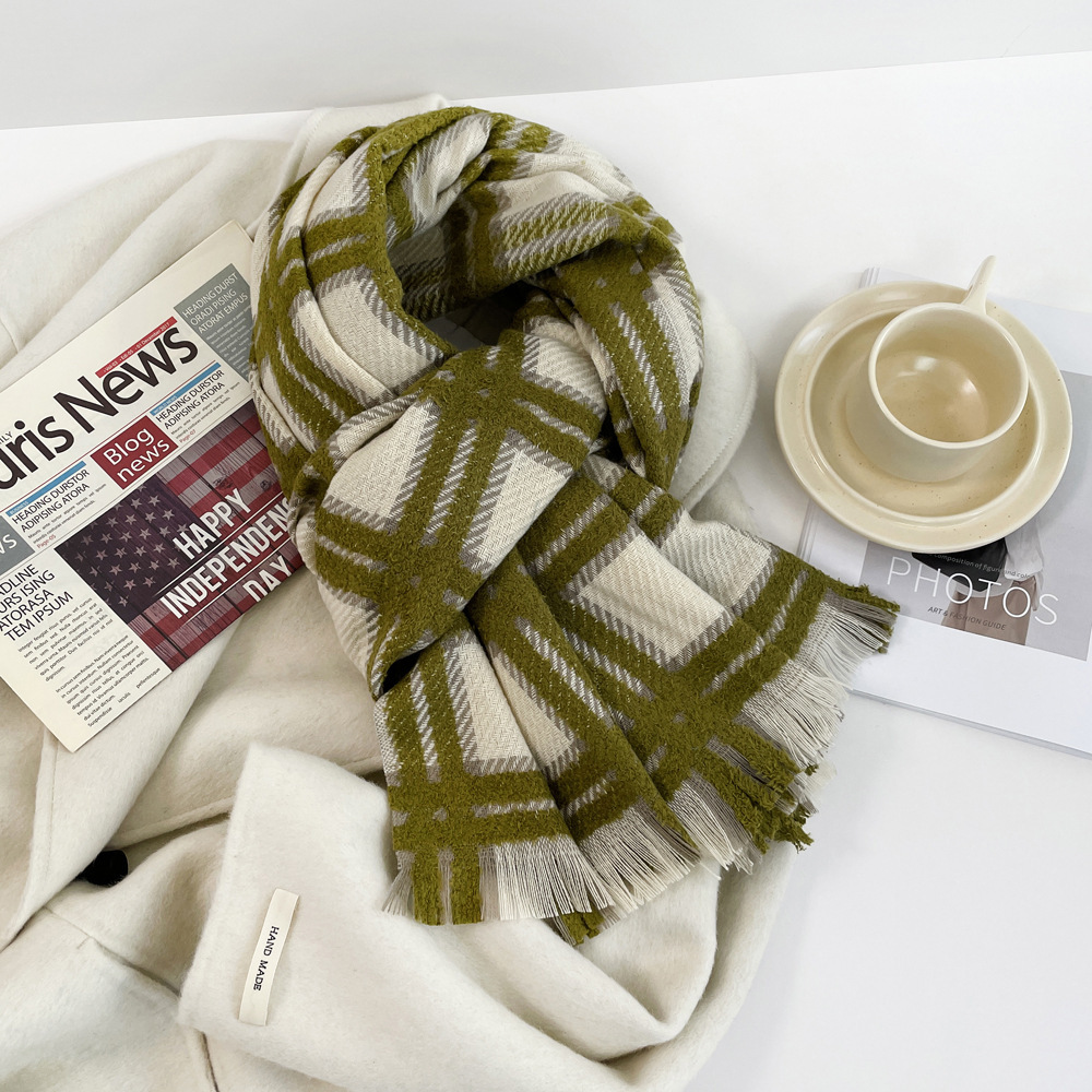 Checked Plaid Scarf For Women Thickened Warm Winter Shawl Wrap_voghion.com
