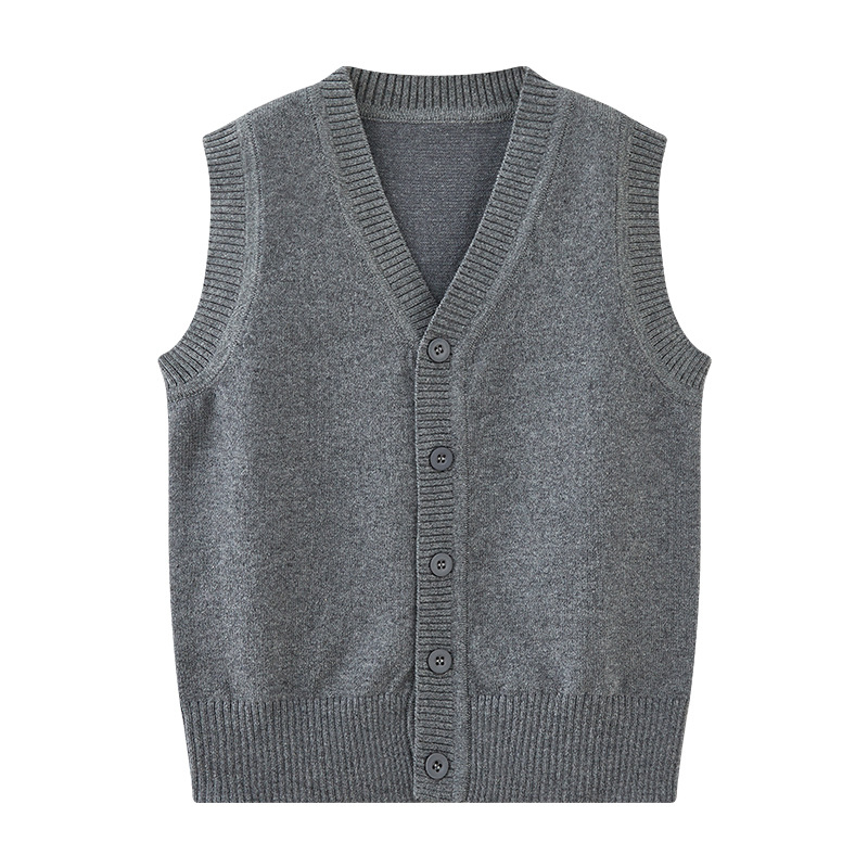 Estilo coreano de los niños medianos y grandes con cuello en V suéter de color sólido Chaleco de los niños sin mangas niñas cardigan de punto entrega de una sola pieza