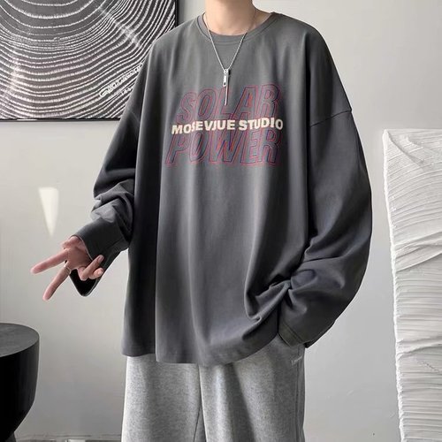 Men's Long-Sleeve T-Shirt, American Streetwear Top, Thin Style, Autumn Trend, Casual Brand, Loose Base Shirt, Hong Kong Style T-Shirt