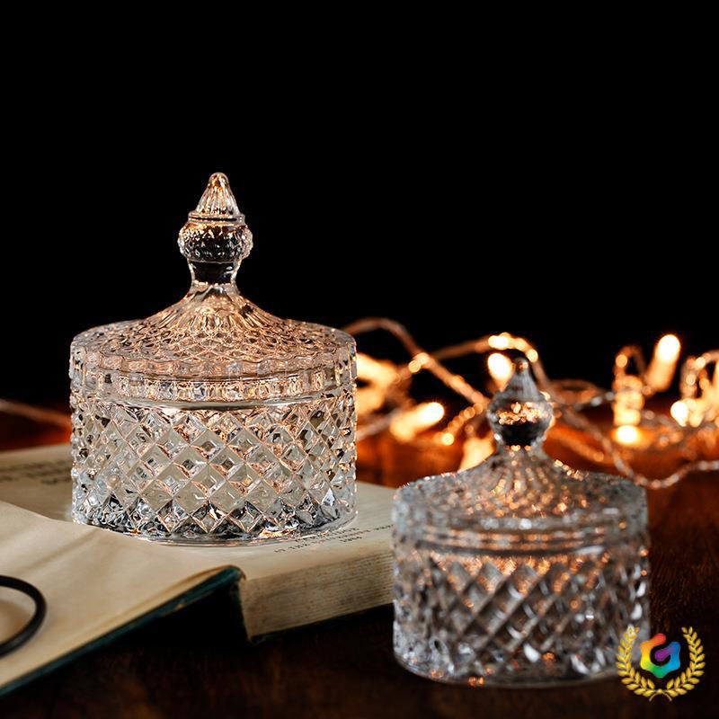 ✅法式浮雕复古水晶干果食品玻璃糖果罐首饰收纳盒储物罐子摆件糖
