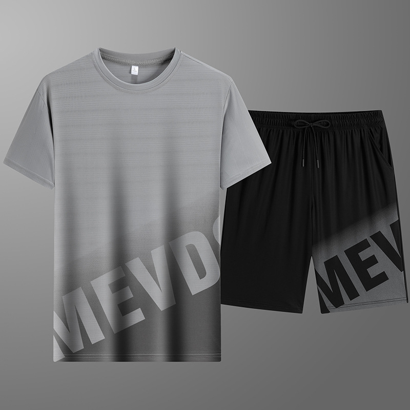 Verano hombre hielo casual juego deportivo impresión suelta de dos piezas hombre transpiración rápida secado tendencia camiseta pantalones cortos